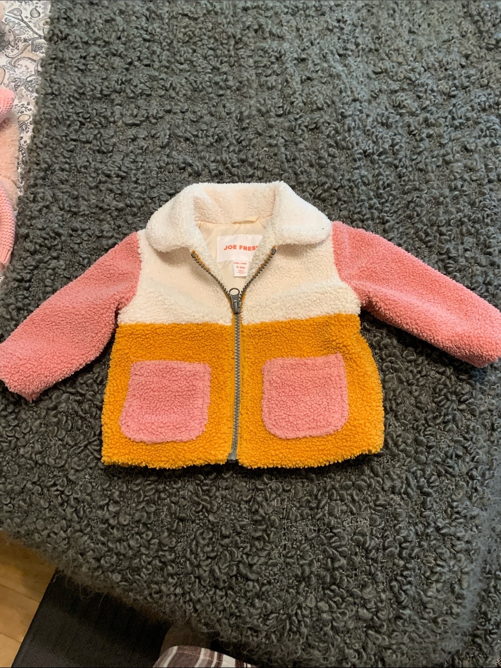 Joe Fresh Pink, Cream & Orange Colorblock Sherpa Jacket